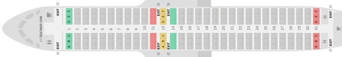 AirAsia-ның 180 орындық Airbus A320-200 салонының сызбасы